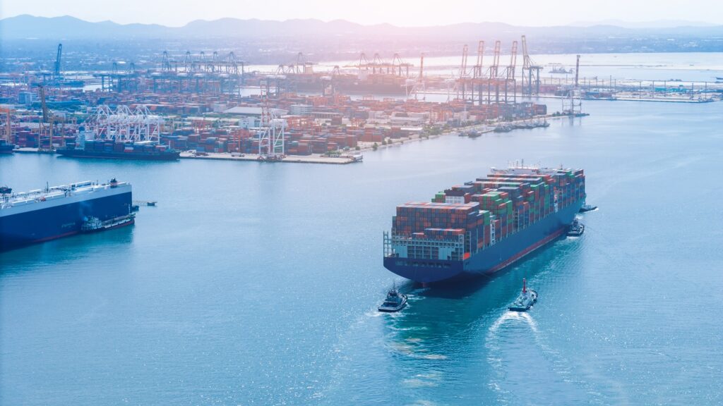 Cargo container Ship, cargo vessel ship carrying container and running