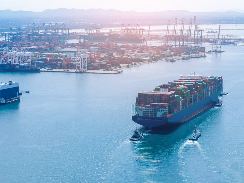 Cargo container Ship, cargo vessel ship carrying container and running