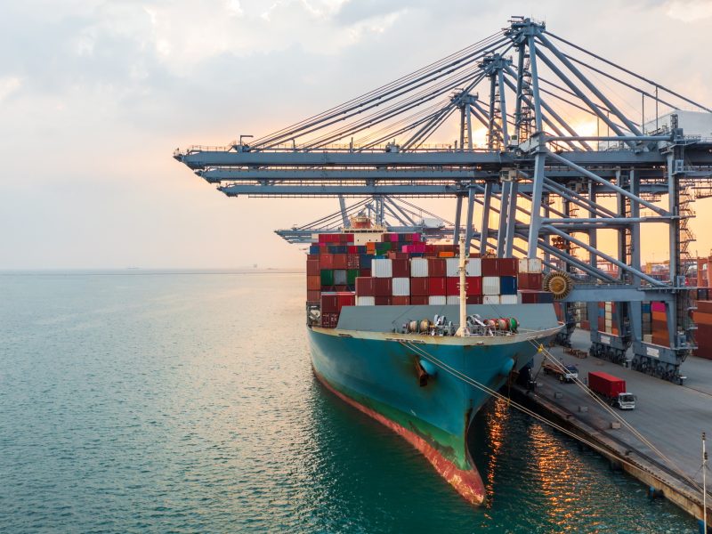 Container ship global business freight import export logistic transportation.